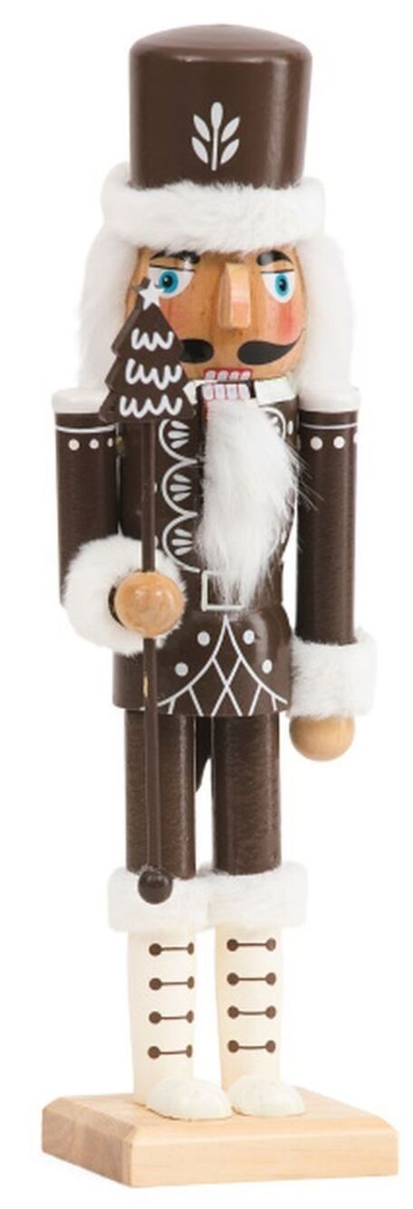 Wooden Christmas Nutcracker, 14", SOLDIER IN CHOCOLATE BROWN W/ TREE STAFF, TJM